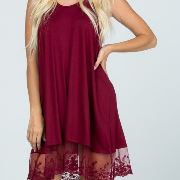 Gorgeous burgundy tank dress with lace hem - Picture 6 of 7